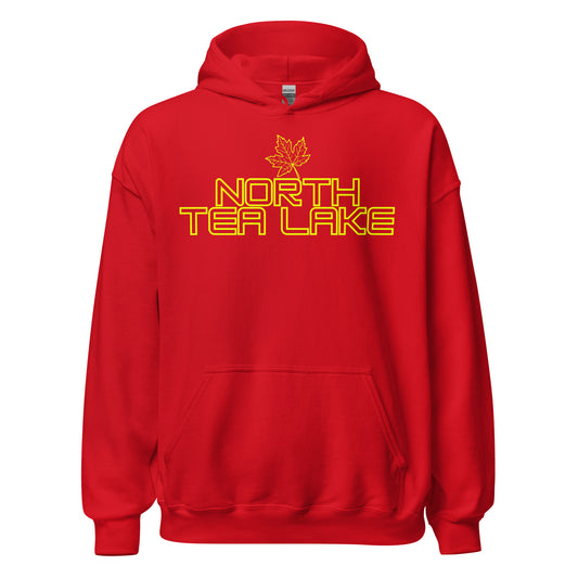North Tea Lake - Algonquin Park - Bright Yellow Design with Maple Leaf - Quality Unisex Hoodie
