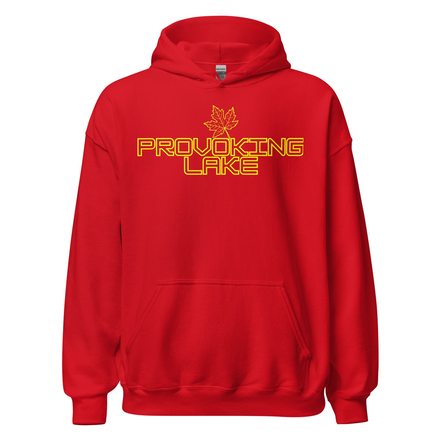 Provoking Lake - Algonquin Park - Bright Yellow Design with Maple Leaf - Quality Unisex Hoodie