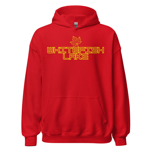 Whitefish Lake - Algonquin Park - Bright Yellow Design with Maple Leaf - Quality Unisex Hoodie