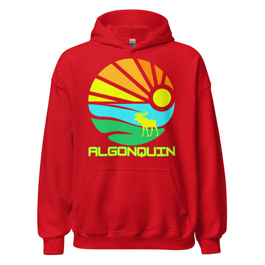 Algonquin Park - Bright Colorful Abstract Design with Moose - Quality Unisex Hoodie