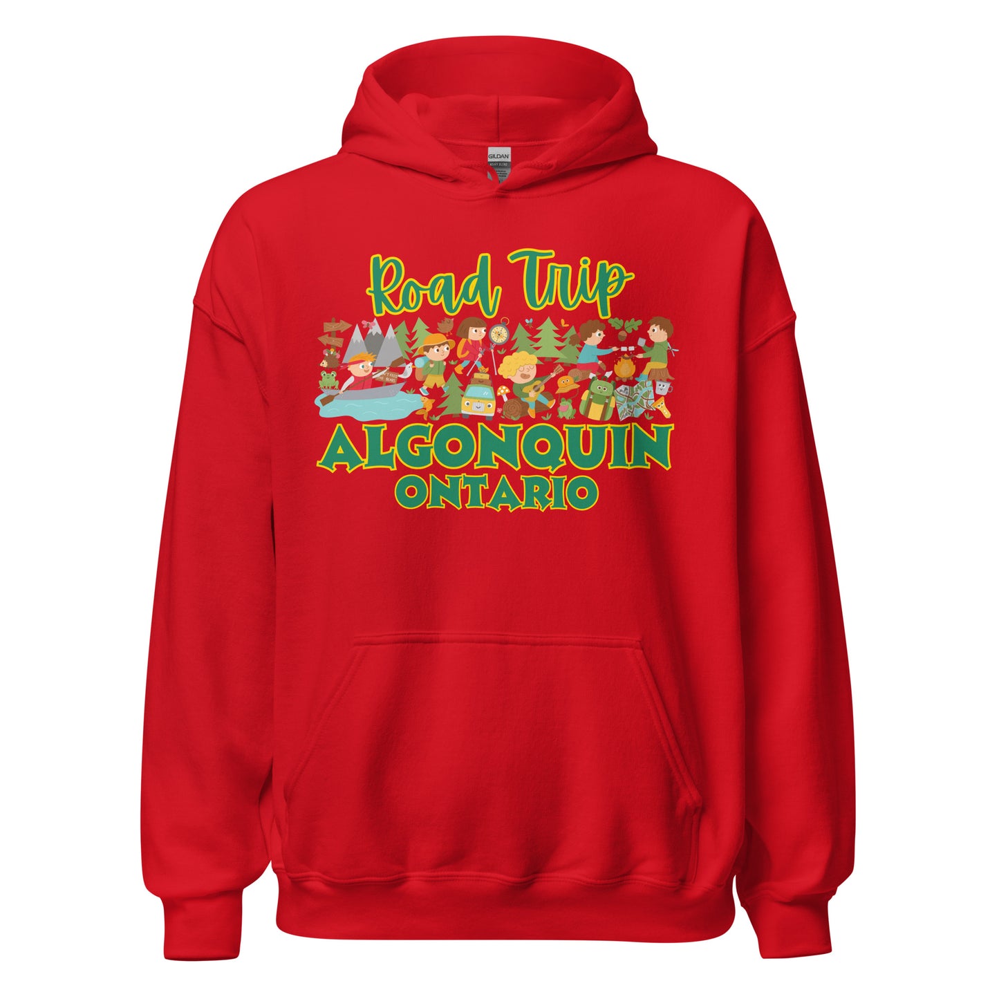 Algonquin Park - Road Trip - Colorful Cartoon Activity Collage - Quality Unisex Hoodie