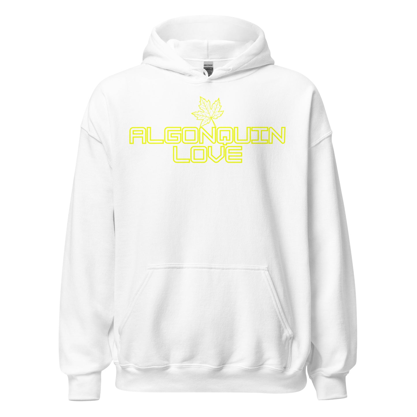 Algonquin Love - Algonquin Park - Bright Yellow Design with Maple Leaf - Quality Unisex Hoodie