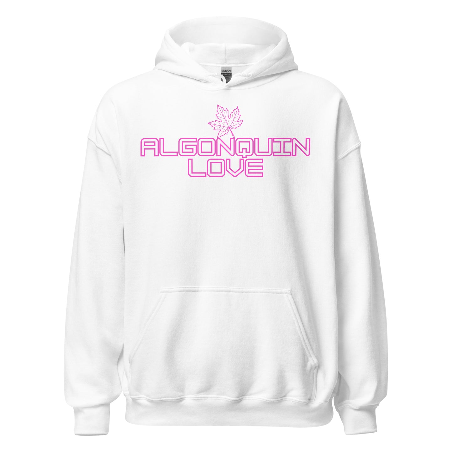Algonquin Love - Algonquin Park - Bright Pink Design with Maple Leaf - Quality Unisex Hoodie