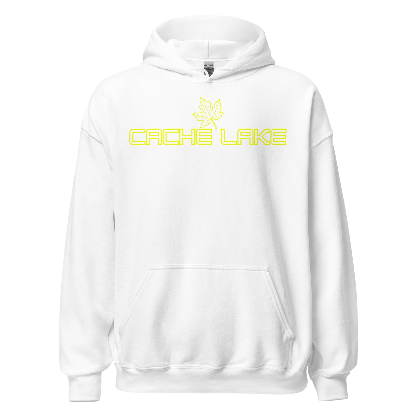 Cache Lake - Algonquin Park - Bright Yellow Design with Maple Leaf - Quality Unisex Hoodie