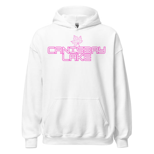 Canisbay Lake - Algonquin Park - Bright Pink Design with Maple Leaf - Quality Unisex Hoodie