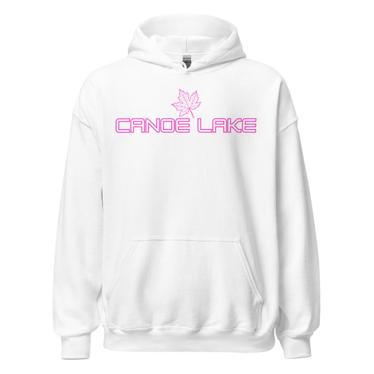 Canoe Lake - Algonquin Park - Bright Pink Design with Maple Leaf - Quality Unisex Hoodie