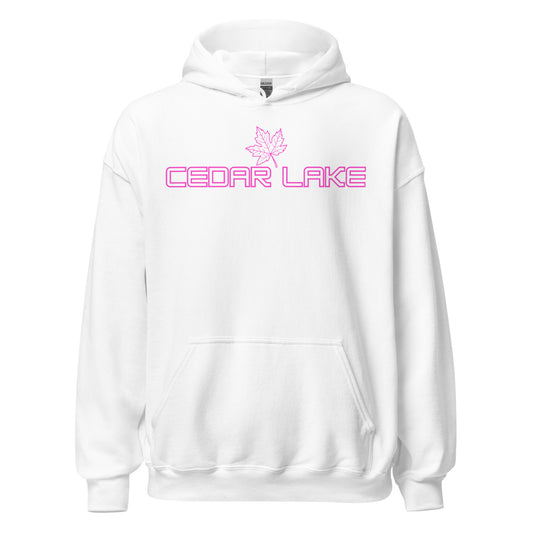 Cedar Lake - Algonquin Park - Bright Pink Design with Maple Leaf - Quality Unisex Hoodie