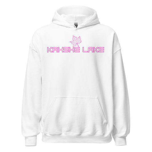 Kahshe Lake - Algonquin Park - Bright Pink Design with Maple Leaf - Quality Unisex Hoodie