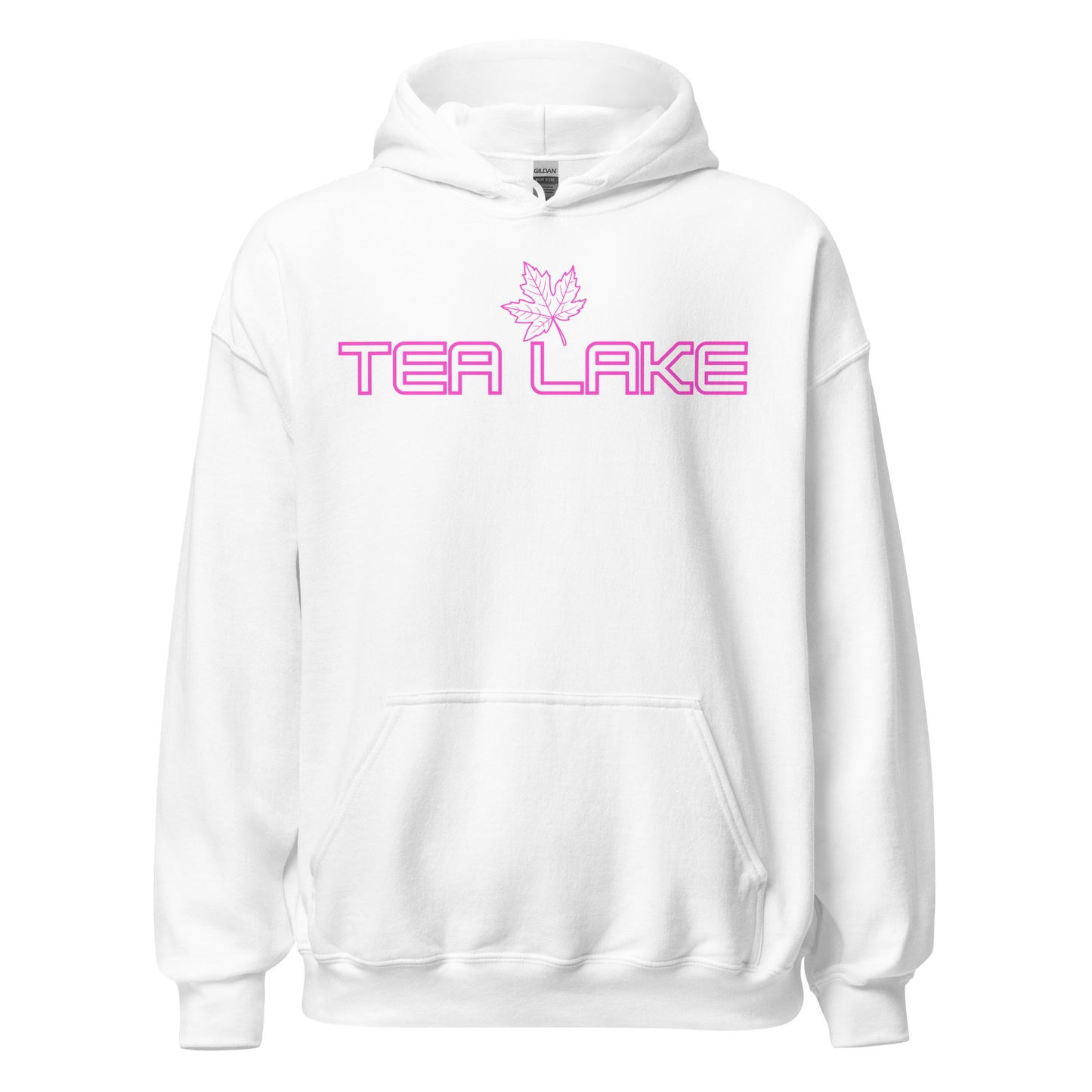 Tea Lake - Algonquin Park - Bright Pink Design with Maple Leaf - Quality Unisex Hoodie