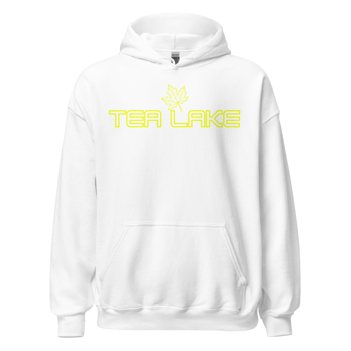 Tea Lake - Algonquin Park - Bright Yellow Design with Maple Leaf - Quality Unisex Hoodie