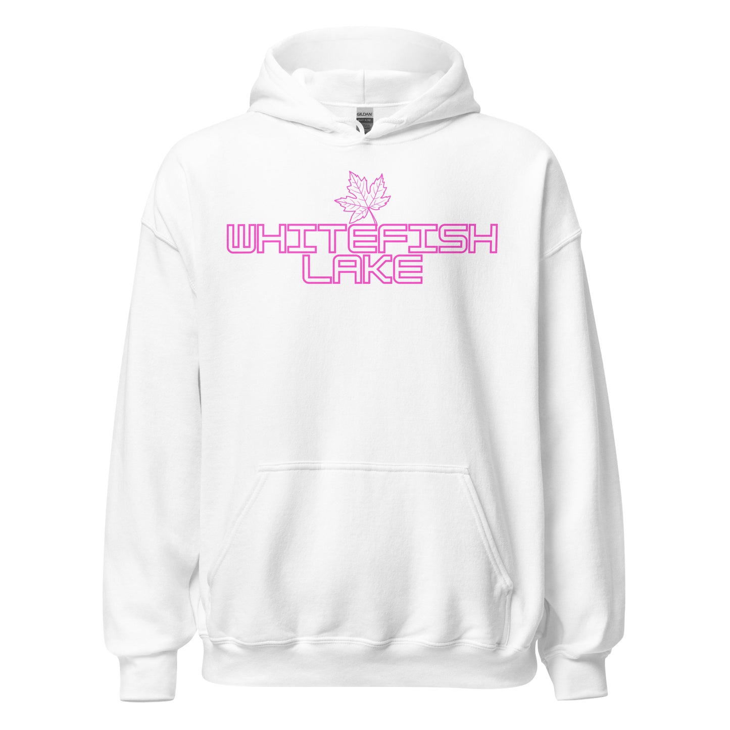 Whitefish Lake - Algonquin Park - Bright Pink Design with Maple Leaf - Quality Unisex Hoodie