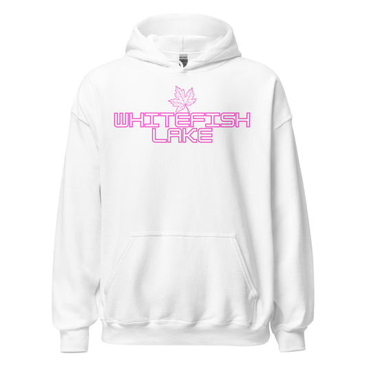Whitefish Lake - Algonquin Park - Bright Pink Design with Maple Leaf - Quality Unisex Hoodie