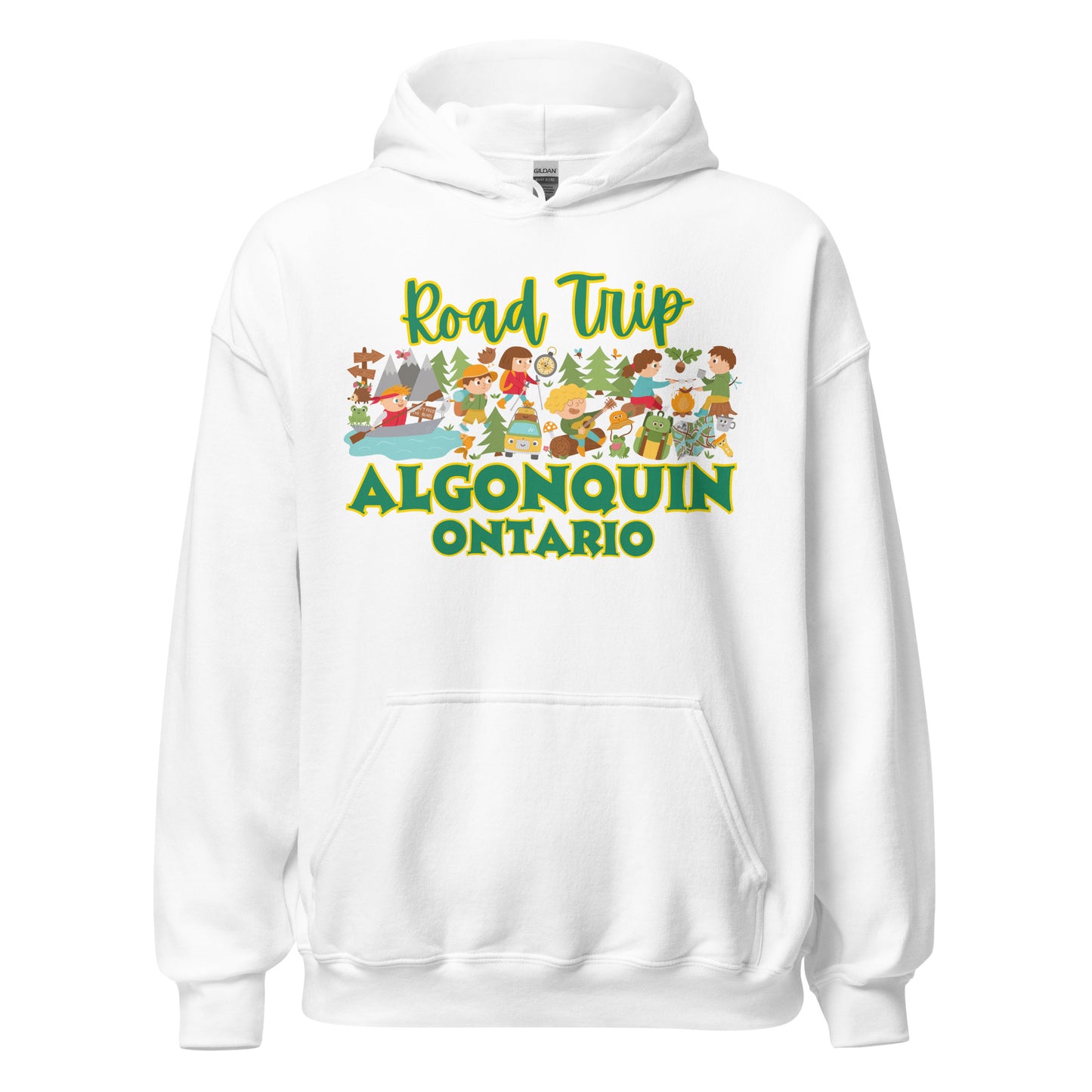 Algonquin Park - Road Trip - Colorful Cartoon Activity Collage - Quality Unisex Hoodie