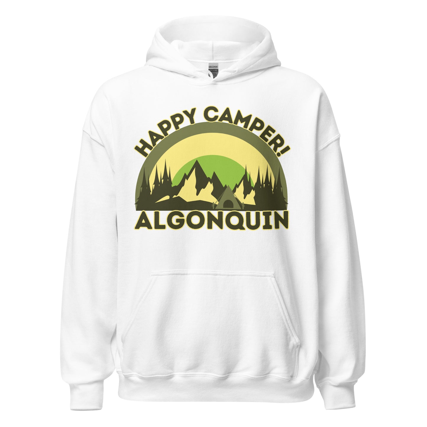 Algonquin Park - Happy Camper - Camo Colors - Quality Unisex Hoodie